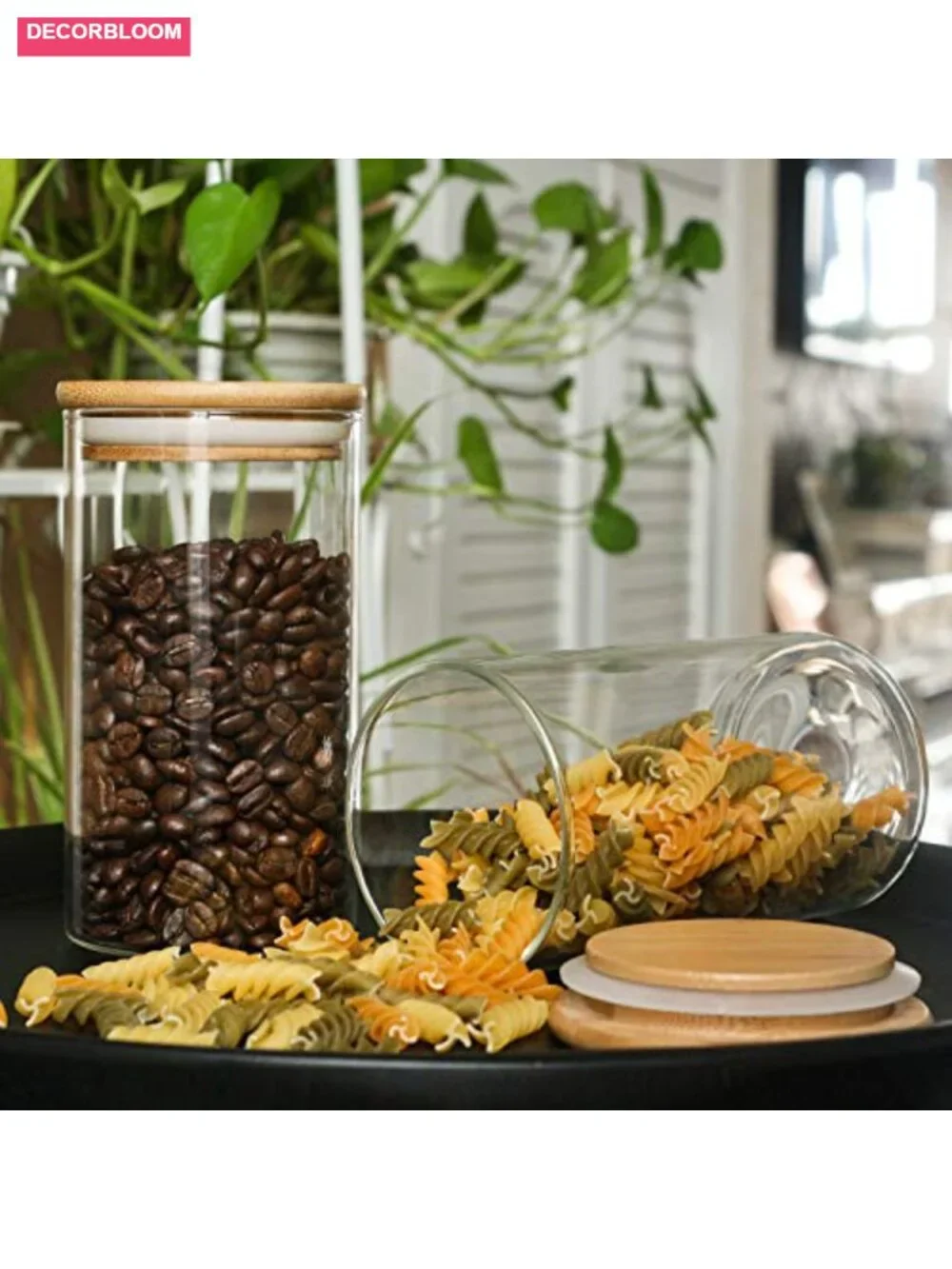 Glass Storage Jar with Airtight Wooden Lid - 25 oz Set of 2